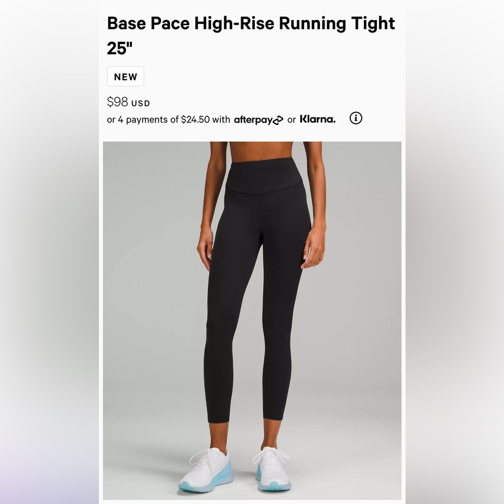 NEW LULULEMON Base Pace High Rise Tight Size 14, 25” Brushed, Nulux, Black